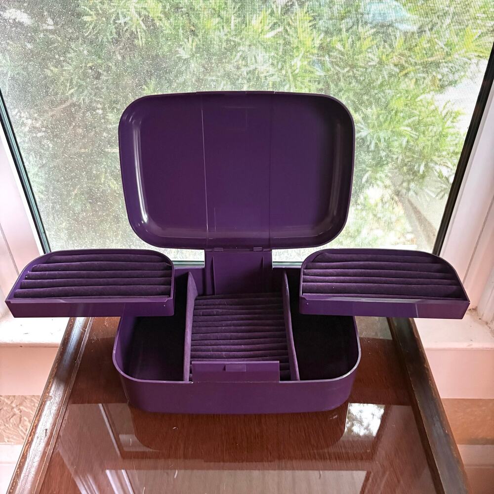 Purple Fold Out Jewelry Box Organizer Velvet Ring Storage Case